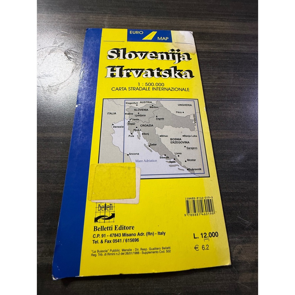 Belletti Editore Slovenija Hrvatska Euro Map 1:500,000 Slovenia Croatia Road Map